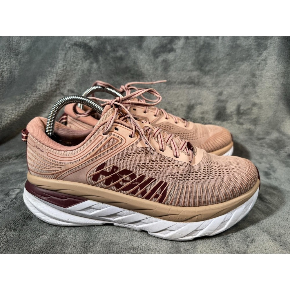 Hoka One One Bondi 7 Shoes Womens Size 9.5 Pink Running Sneakers 1110519 - Picture 4 of 14